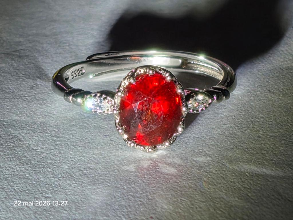 Bague en argent massif avec belle spessartite rouge orange, Argent, Neuf, Rouge, Femme