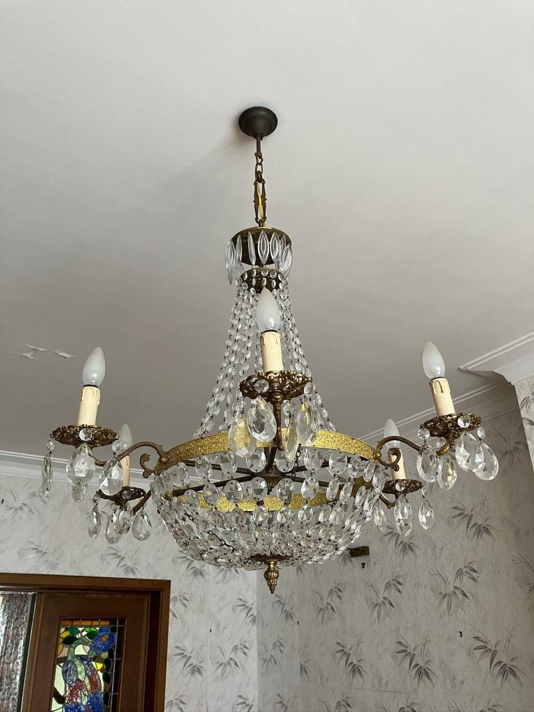 Kristallen kroonluchter (neoklassiek / empire), Huis en Inrichting, Lampen | Kroonluchters, Ophalen, Gebruikt, Glas, Neoklassiek