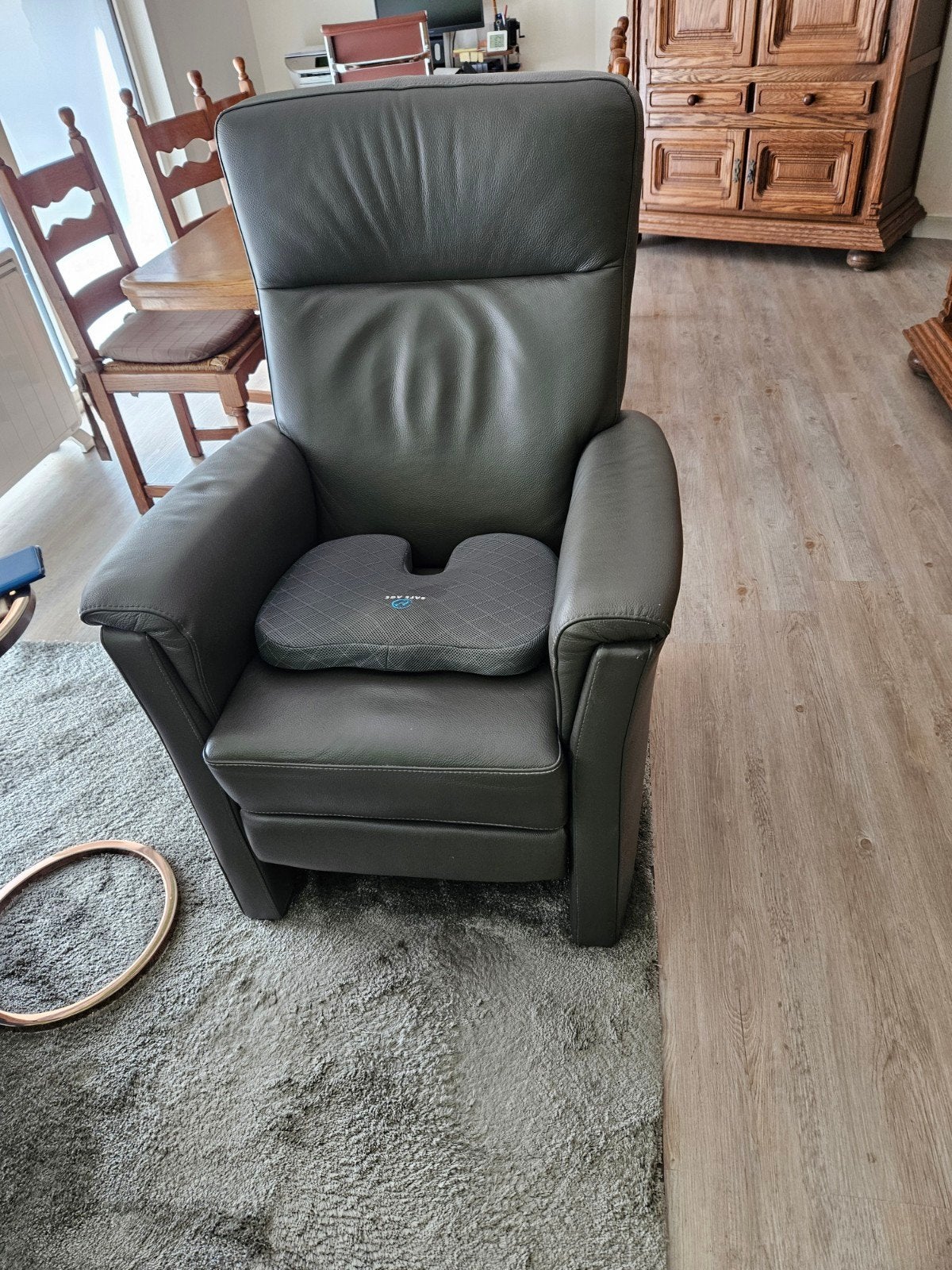 Relax zetel , grijs leer, Huis en Inrichting, Fauteuils, Ophalen, Leer