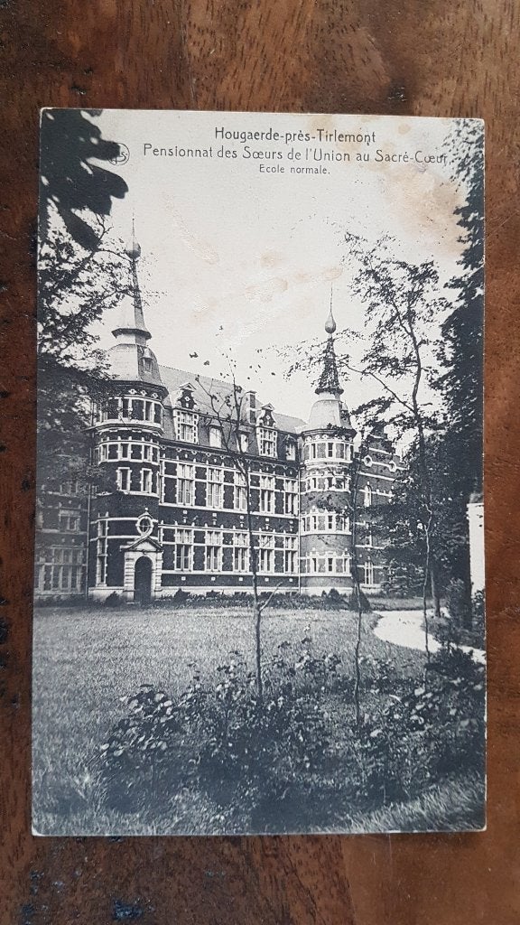 Postkaart Hoegaarden bij Tienen Pensionnat Ecole school, Enlèvement ou Envoi, 1920 à 1940, Affranchie, Brabant Flamand