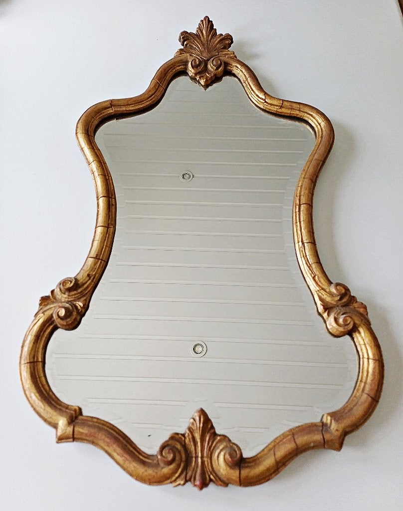Vintage barok kuifspiegel goud gefacetteerd glas H 70cm B 40, Antiek en Kunst, Antiek | Spiegels, Ophalen, Minder dan 50 cm, Minder dan 100 cm