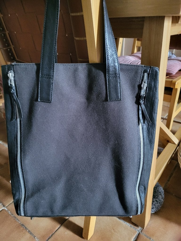 sac caba en toile et cuir, Enlèvement ou Envoi, Utilisé, Noir, Shopper