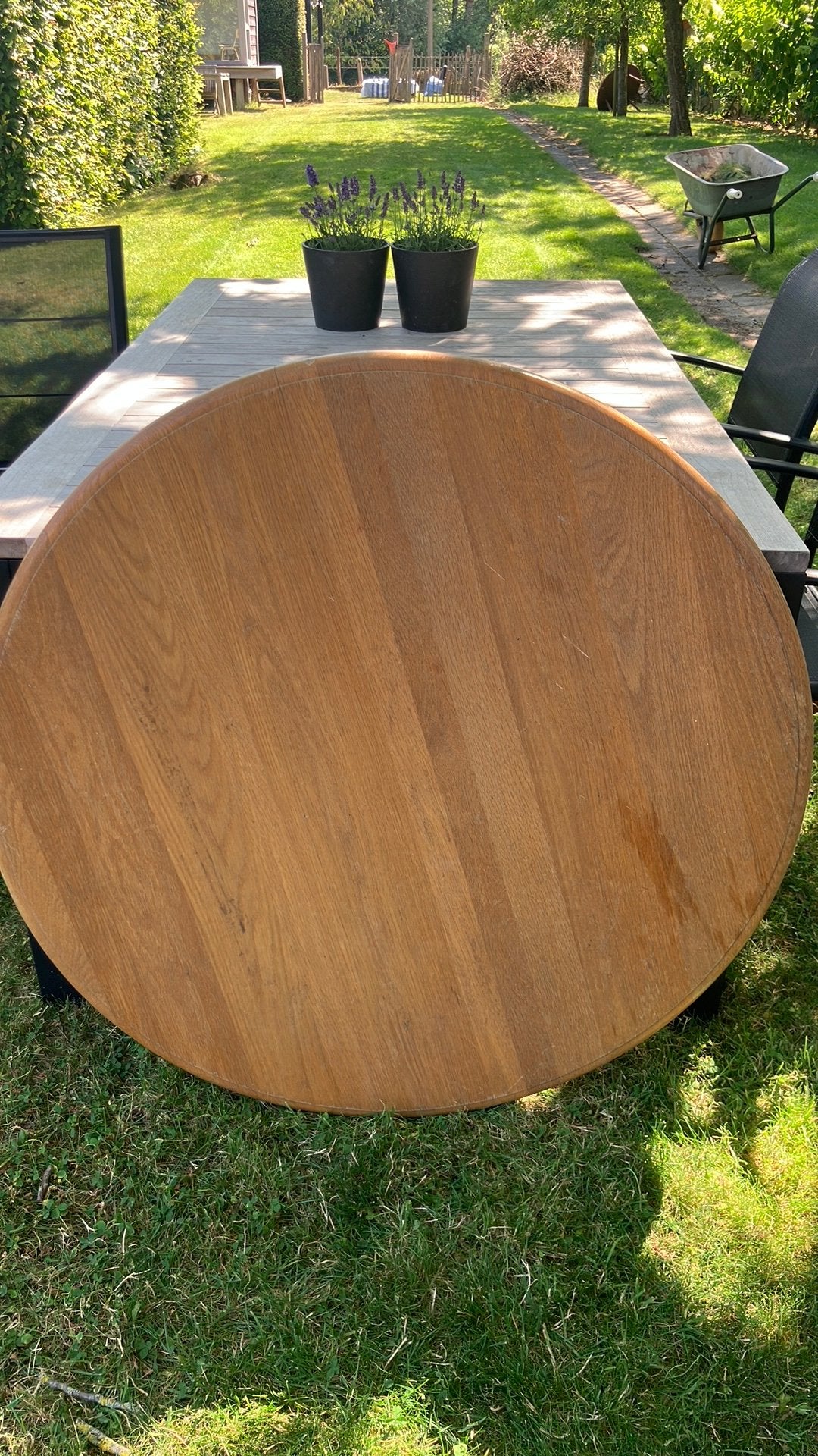 Eiken tafelblad 100cm diameter, Huis en Inrichting, Tafelonderdelen, Ophalen, Gebruikt, 50 tot 100 cm, Rustiek