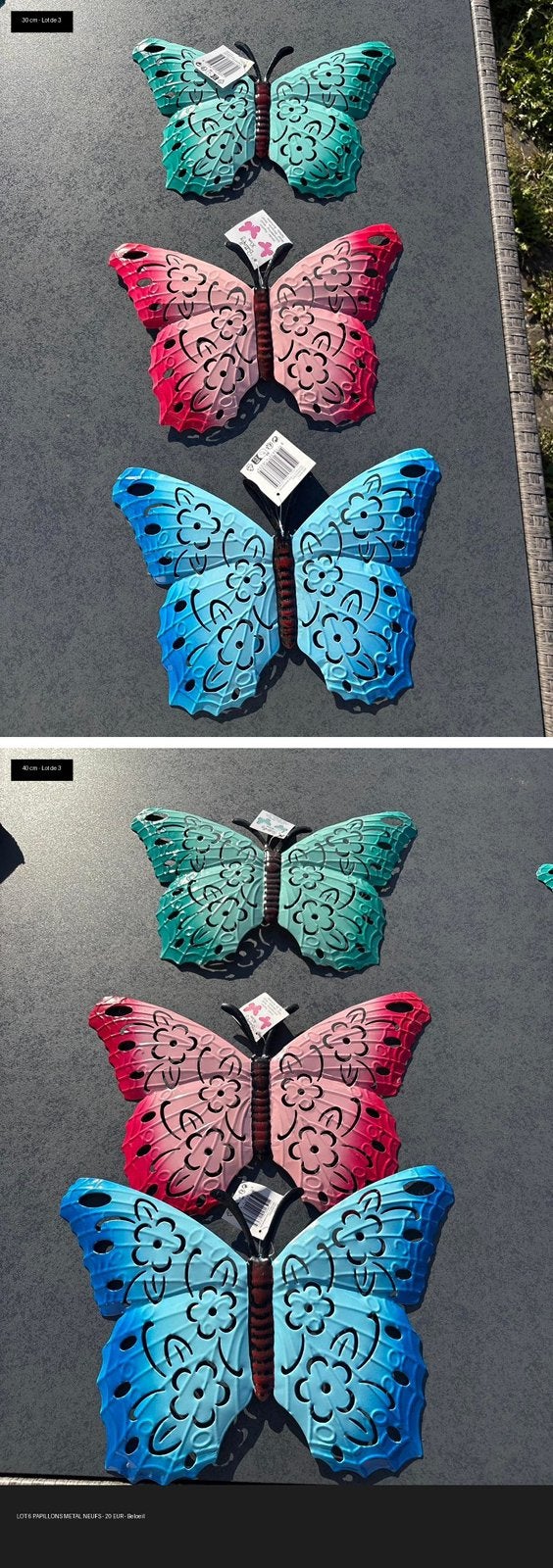 Set van 6 decoratieve vlinders metalen wand 30cm +40cm Nieuw, Ophalen of Verzenden, Zo goed als nieuw