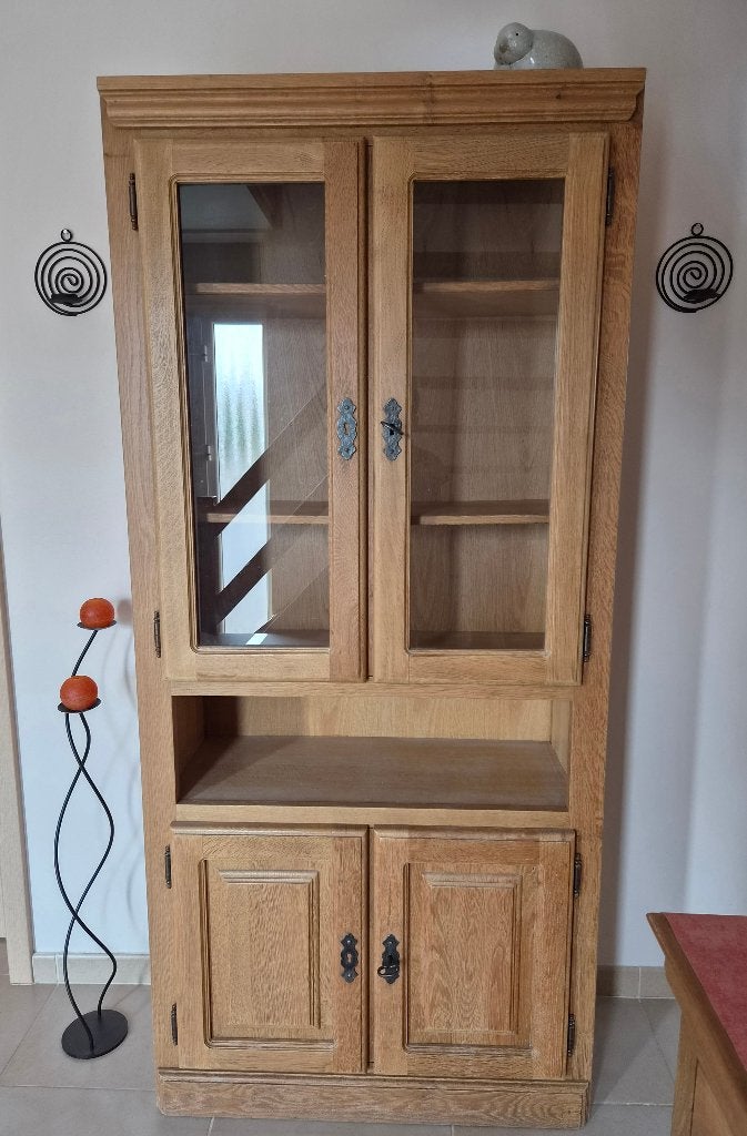 Vitrine en chêne clair, 25 à 50 cm, Avec porte(s), Vintage, Comme neuf