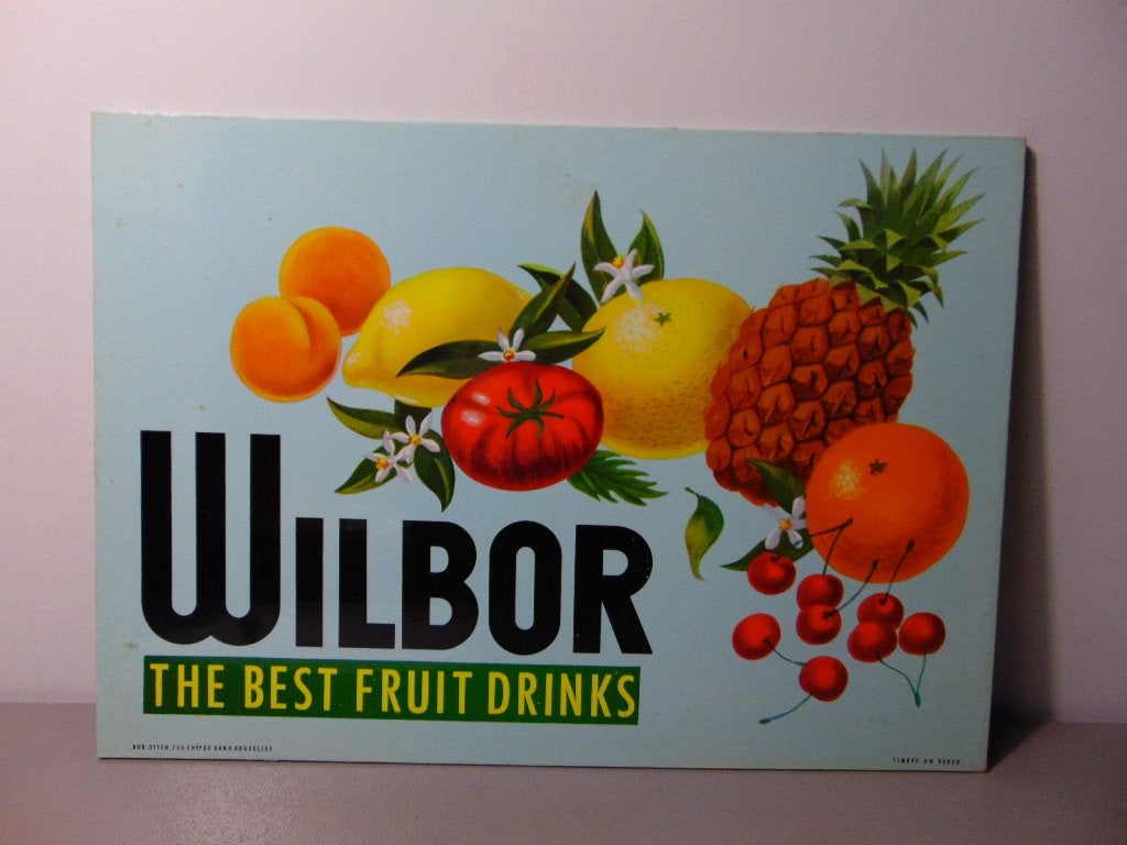 Belle carte publicitaire de Wilbor Fruit Juice - 1960, Collections, Enlèvement ou Envoi, Comme neuf, Panneau publicitaire