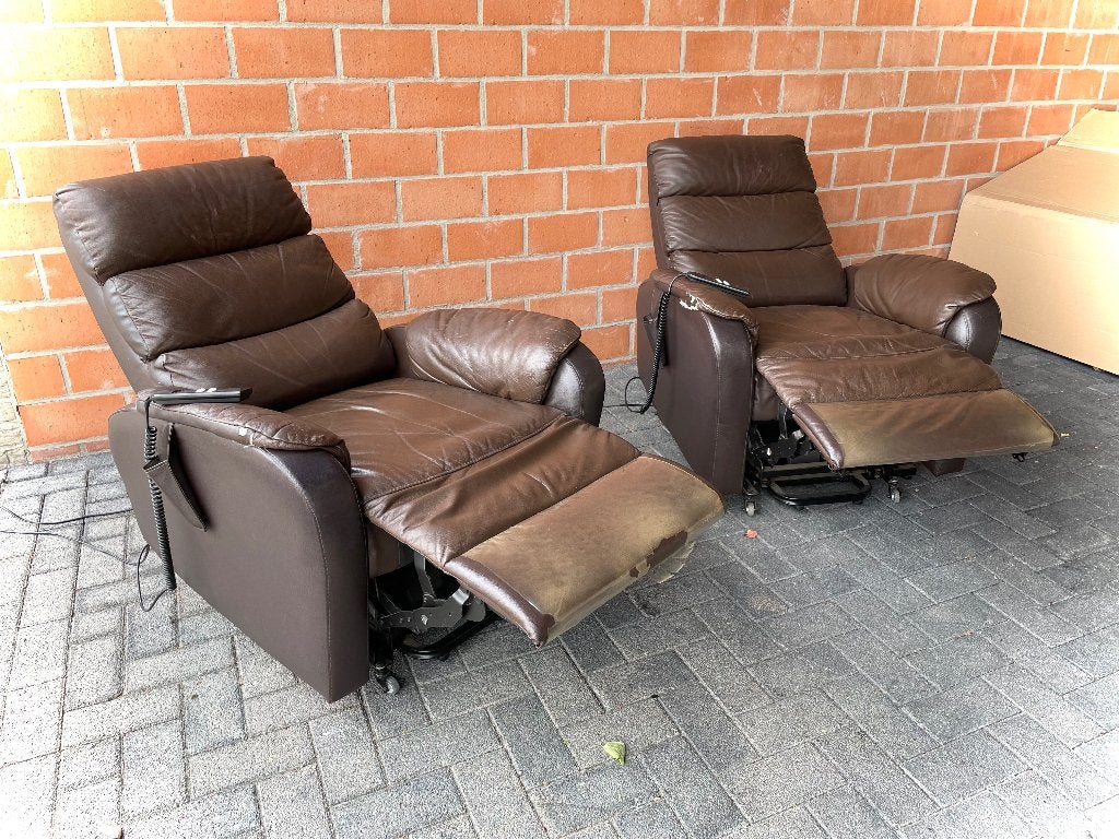 2x elektrische relax in leder - SETPRIJS, Ophalen, Gebruikt, Leer