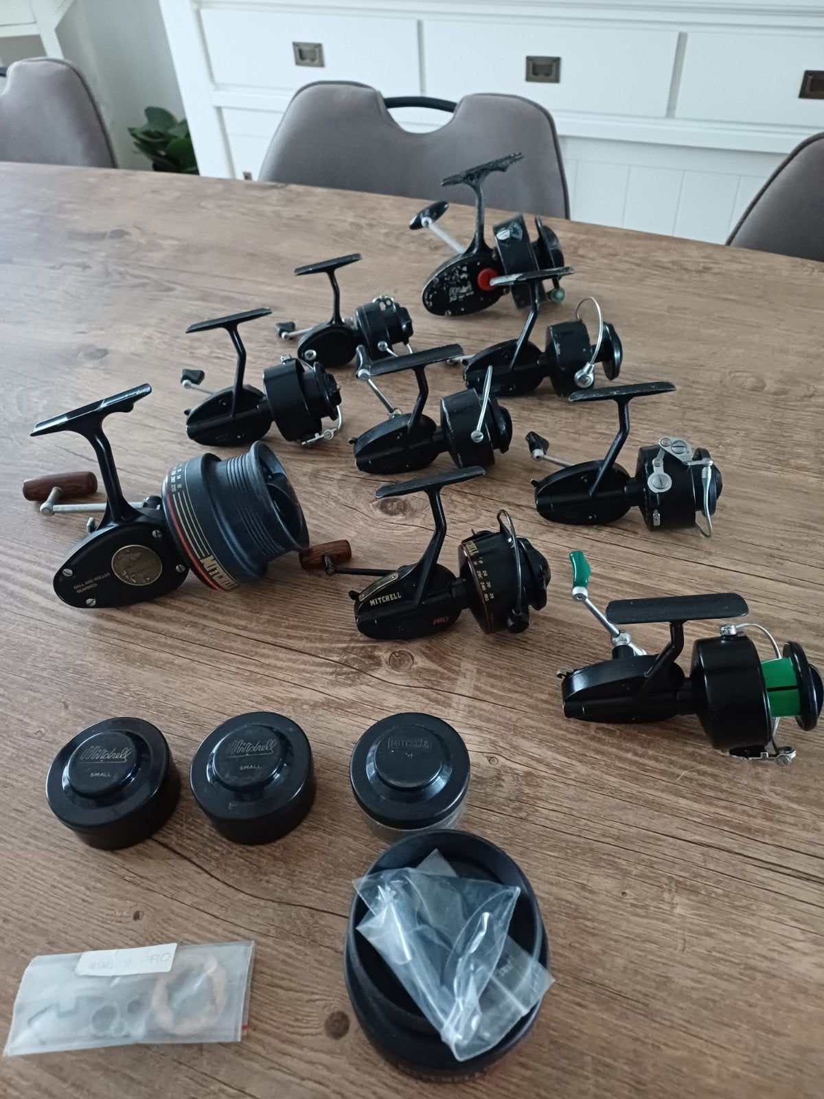 9x vintage Mitchell molen, Watersport en Boten, Ophalen of Verzenden, Molen