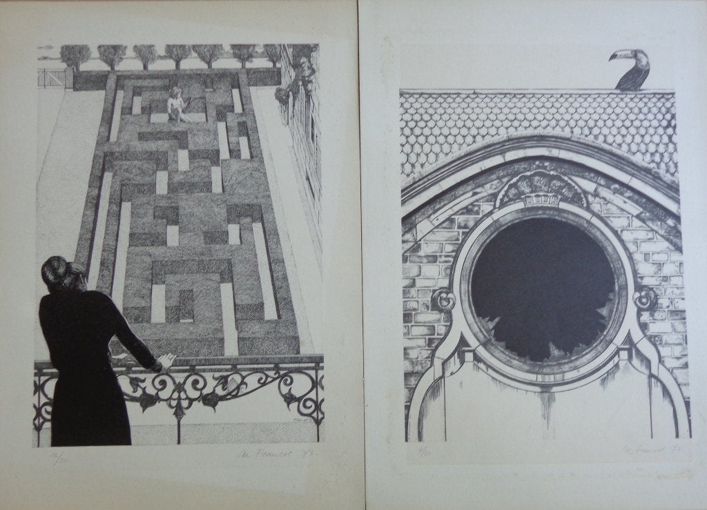MAGDA FRANCOT / LOT 2 STUKS / ZW-W LITHO / 54x38cm / SIG, Antiquités & Art, Art | Lithographies & Sérigraphies, Signé, Enlèvement ou Envoi