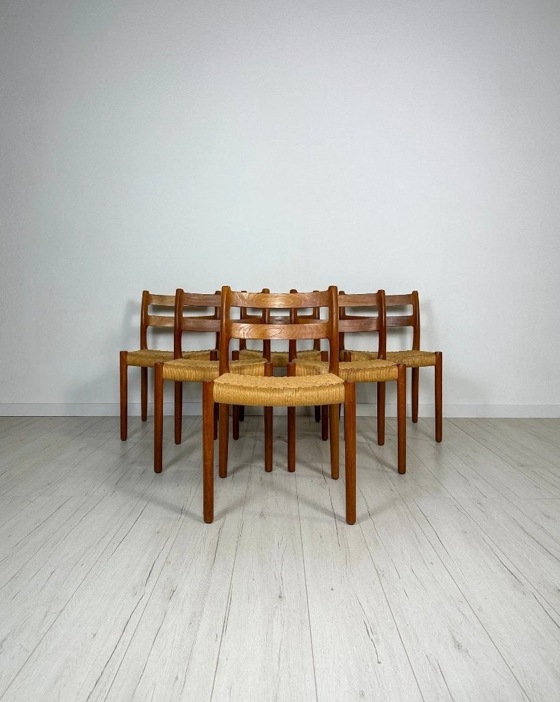 6 Niels O. Møller No. 84 teak stoelen papierkoord Deens 60s, Ophalen