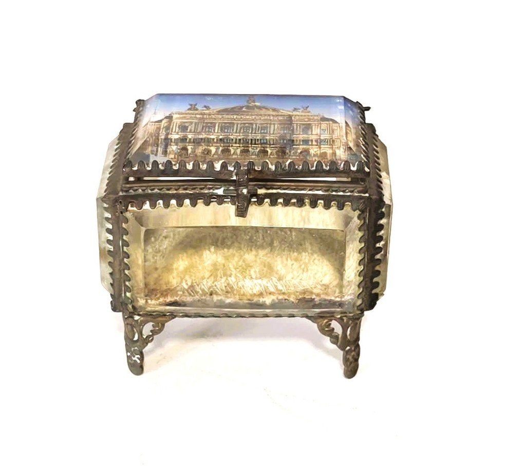 Boîte française en verre églomisé et taillé., Antiquités & Art, Enlèvement ou Envoi