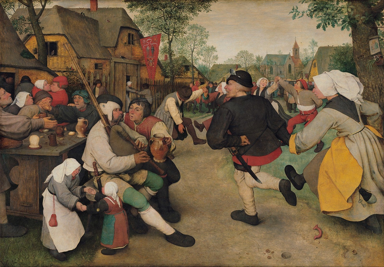 Pieter Breugel De oude  "Boerendans" ingekaderd origineel, Antiek en Kunst, Ophalen of Verzenden, Gedateerd, Olieverf