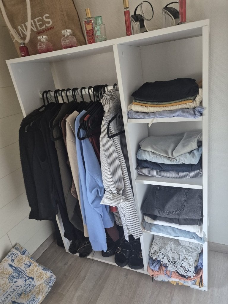 Armoire penderie ouverte 4 compartiments — blanc, 126 cm, 25 à 50 cm, Contemporain, Enlèvement, Utilisé