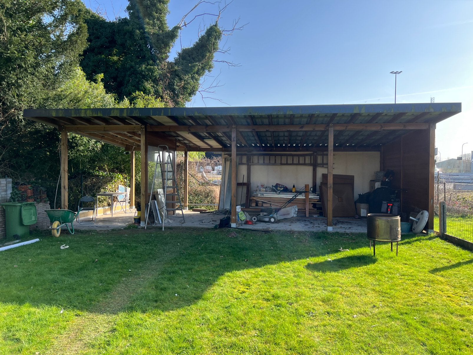 Carport 10m breed x 6,5m diep, Ophalen, Zo goed als nieuw, Carport