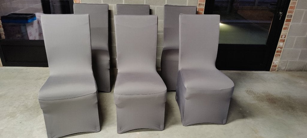 6 Eetkamerstoelen met hoesovertrek, Maison & Meubles, Chaises, Synthétique, Gris, Enlèvement, Cinq, Six Chaises ou plus