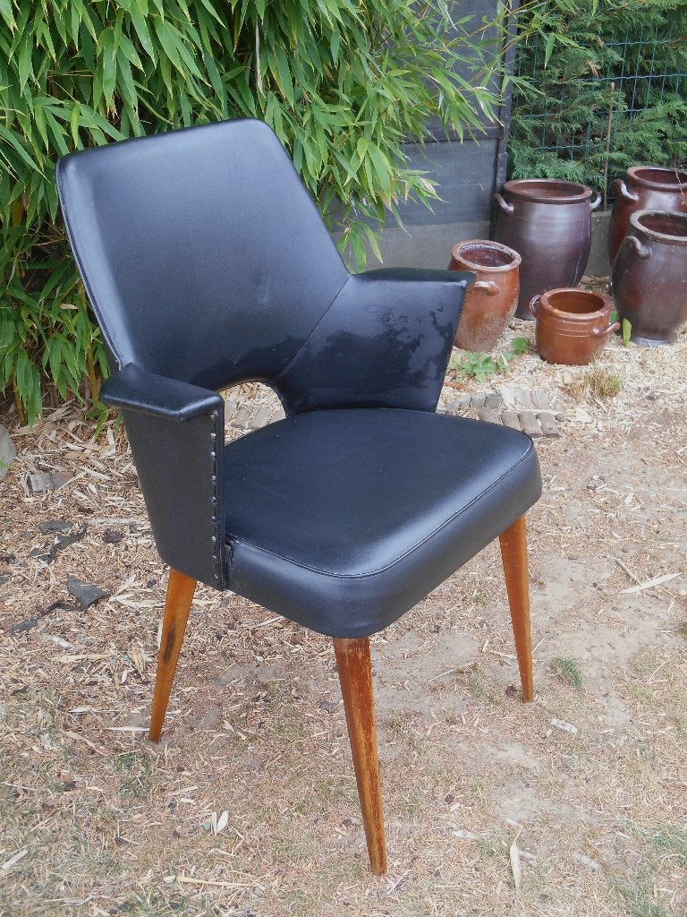 Expo '58 Rockabilly stoel (2), Antiquités & Art, 92 cm, Cuir, Noir, Fait main
