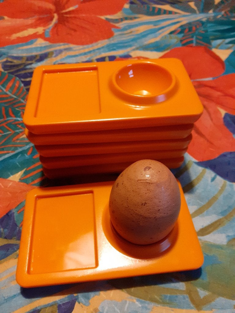 6 oranje eierdopjes Koziol, Overige typen, Oranje, Ophalen of Verzenden, Zo goed als nieuw