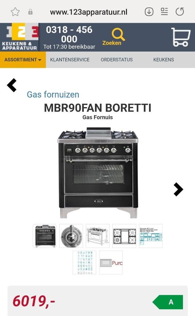 🔥Luxe Boretti Majestic Fornuis 91cm antraciet + rvs frytop, Gaz, Classe énergétique A ou plus économe, Comme neuf, Enlèvement