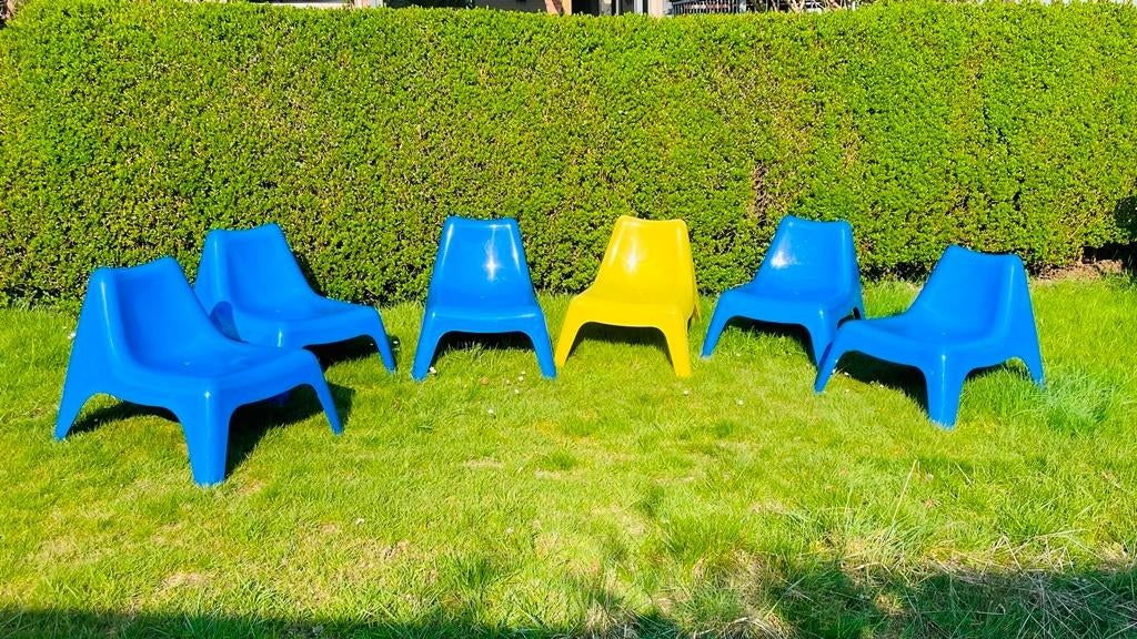 6 Ikea PS Vago tuinfauteuils. Vintage style., Ophalen of Verzenden, Gebruikt, Plastic, Stapelbaar