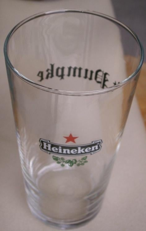 Heineken dubbeldruk bierglas PUMPKE, Ophalen of Verzenden, Nieuw, Heineken