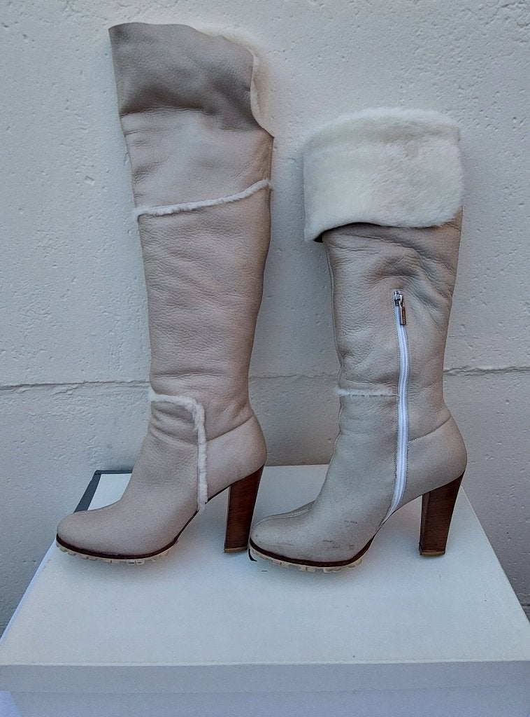 868C* Casadei - sexy bottes beige full cuir high heels (41), Vêtements | Femmes, Beige, Comme neuf, Bottes hautes, Casadei