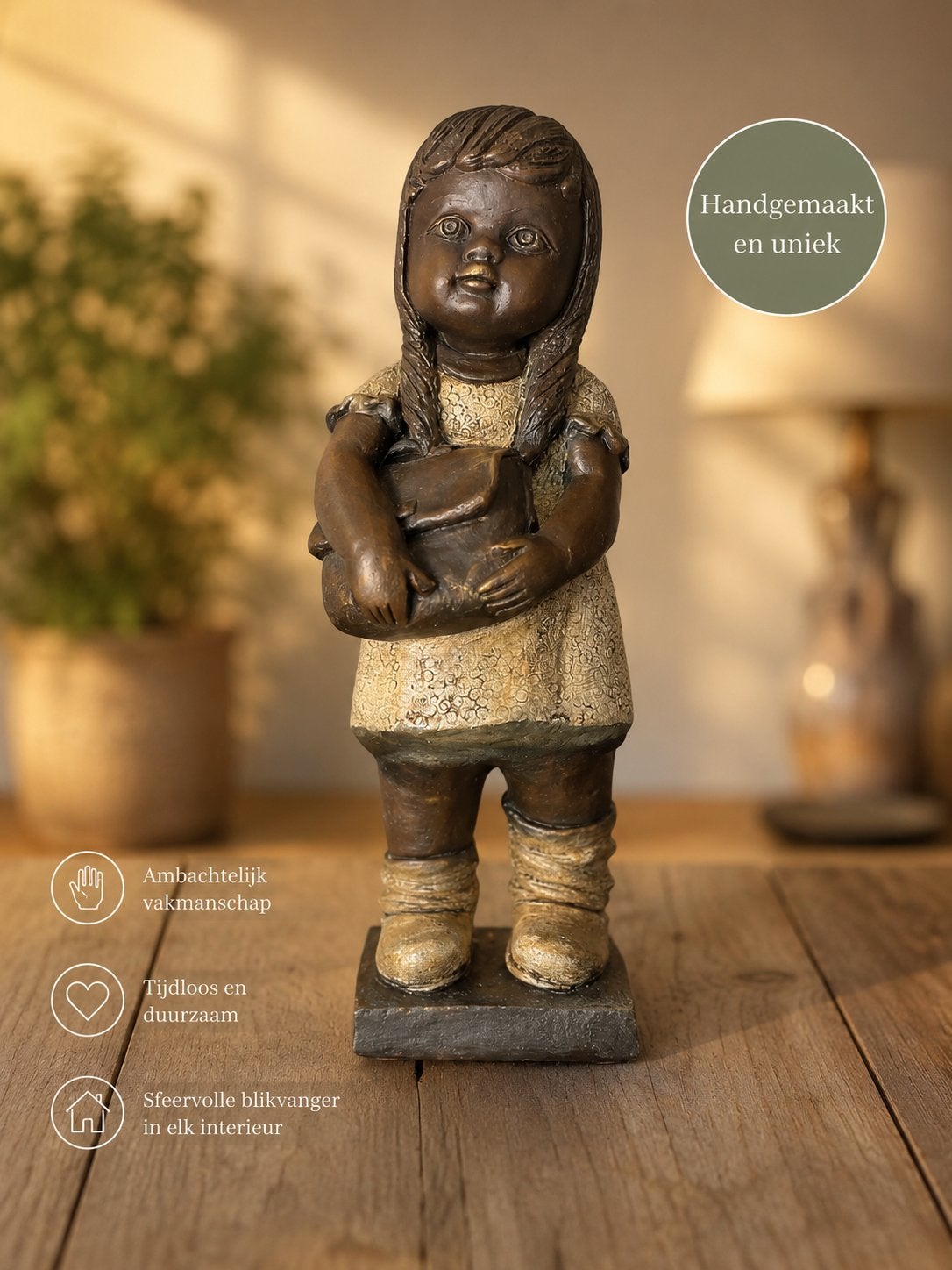 Vintage Bronzen beeld van Meisje haar eerste schooldag, Antiek en Kunst, Antiek | Brons en Koper, Ophalen