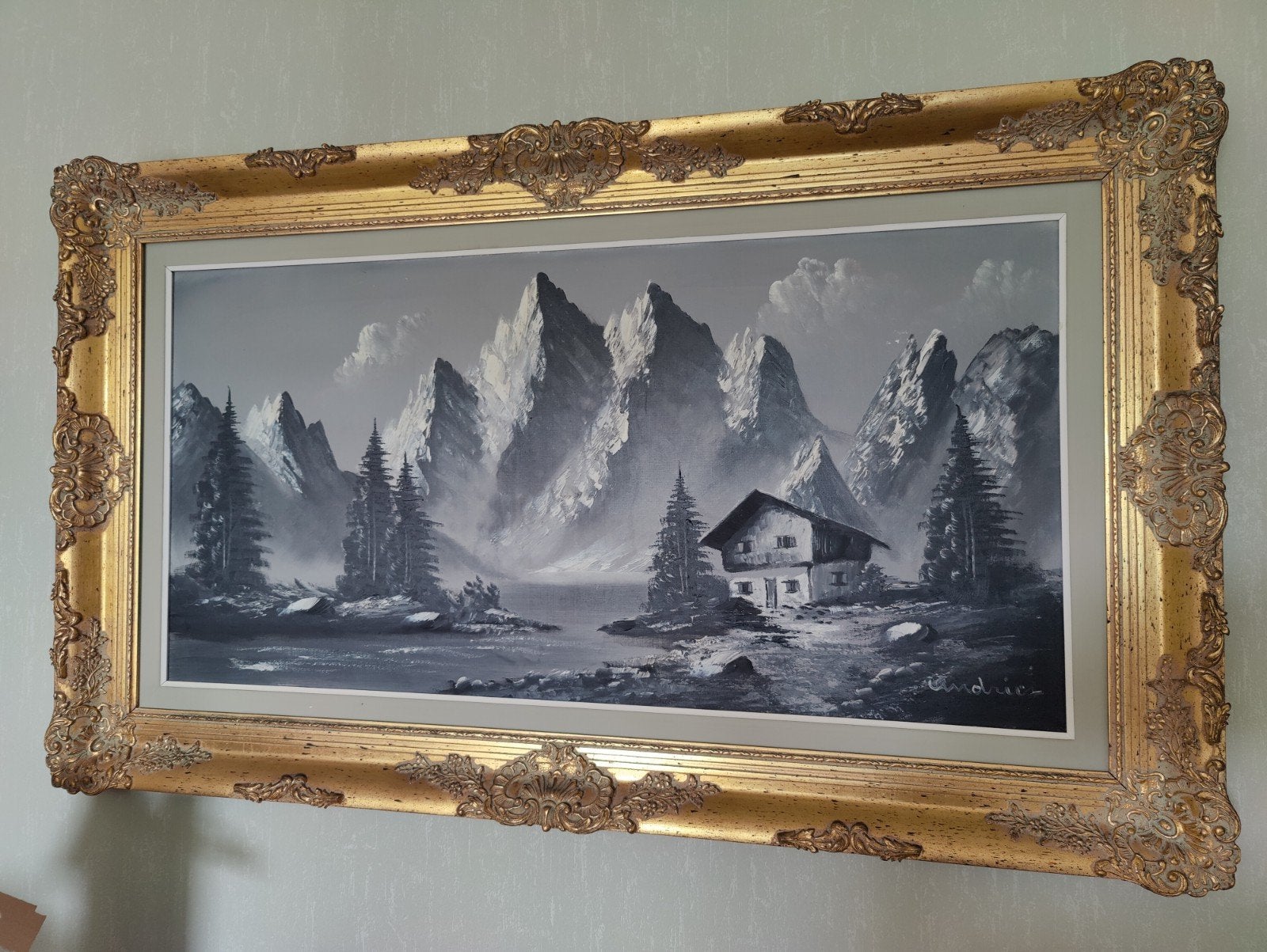Groot Olieverfschilderij - Winters Berglandschap, Ophalen, Handgeschilderd
