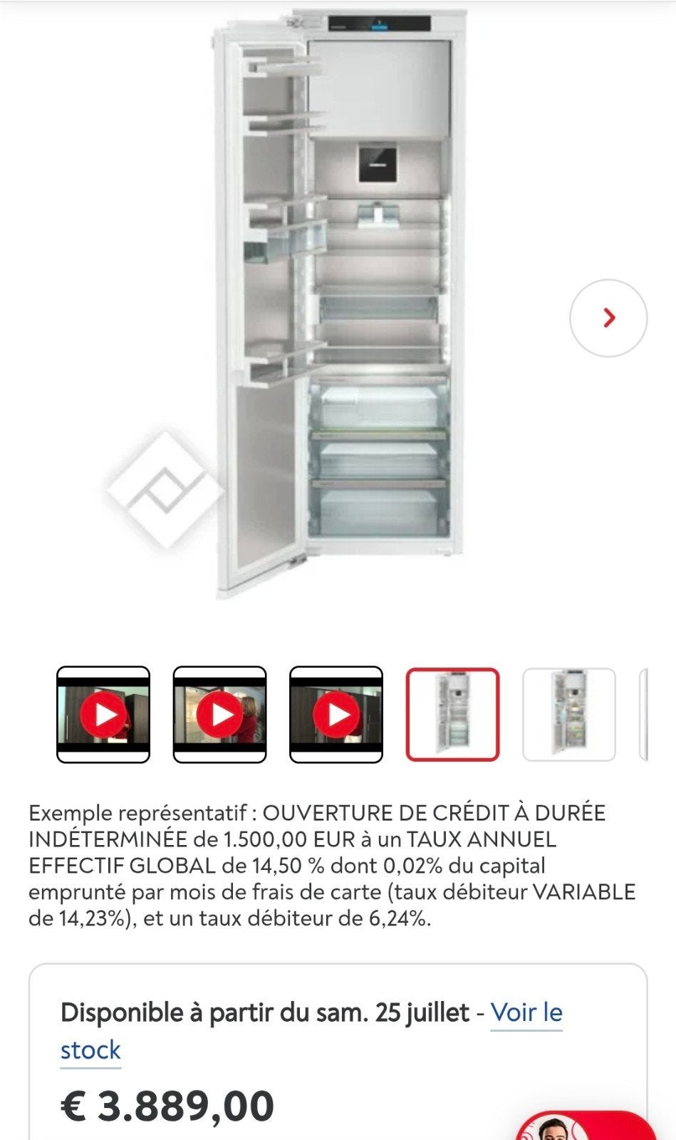 Réfrigérateur encastrable 178cm LIEBHERR NEUF Jamais utilisé, Neuf, Classe énergétique A ou plus économe, Avec compartiment congélateur