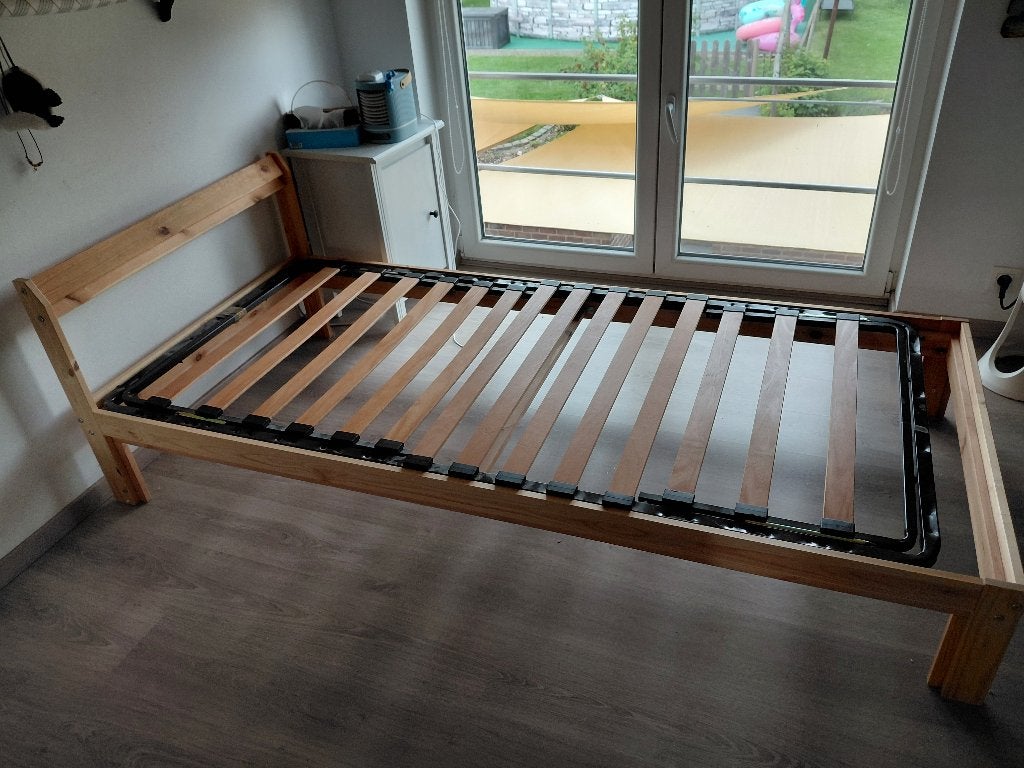 Cadre de lit 1 personne avec sommier, Maison & Meubles, 90 cm, Beige, Une personne, Enlèvement