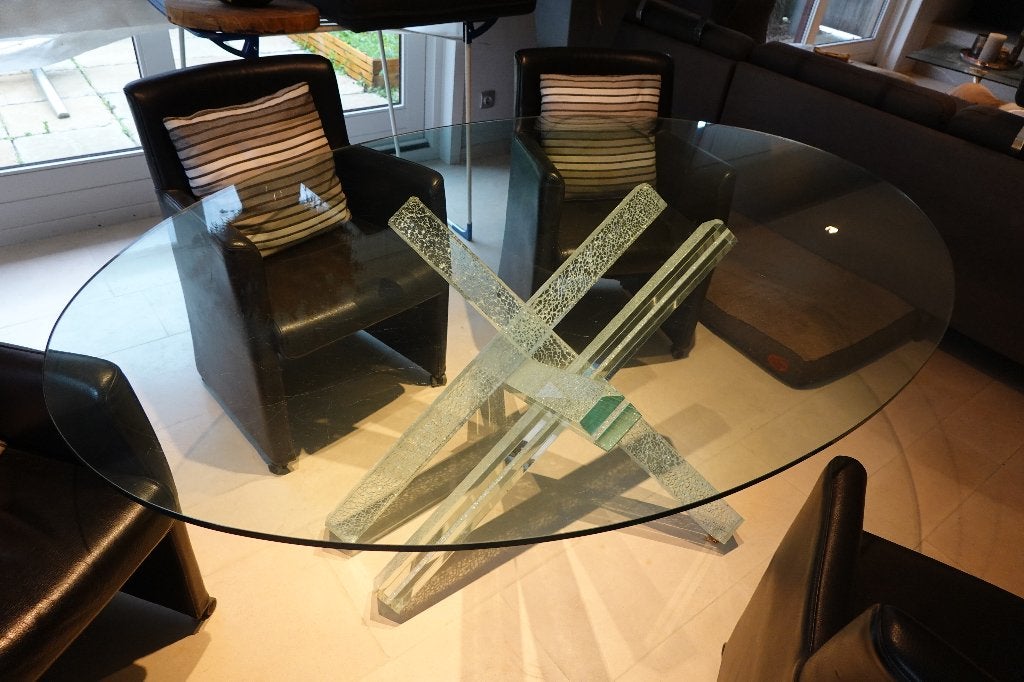Ovaal Glazen Tafel, Huis en Inrichting, Ophalen, 100 tot 150 cm, 200 cm of meer, Vijf personen of meer