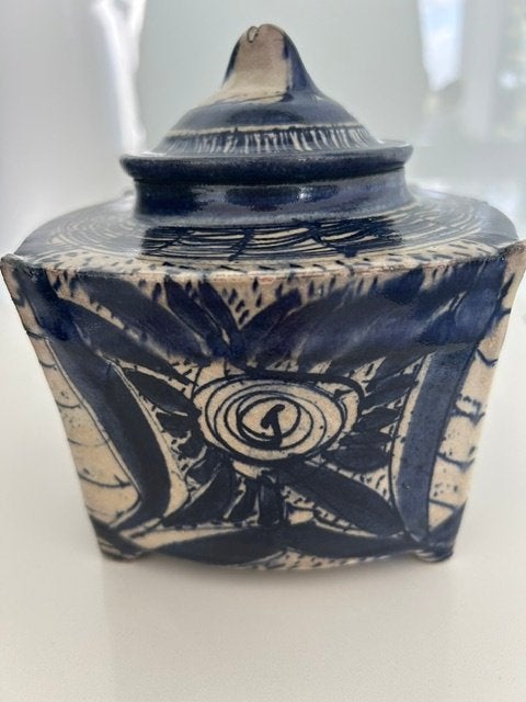 Vierkante keramische pot met deksel, Antiek en Kunst, Antiek | Keramiek en Aardewerk, Ophalen of Verzenden