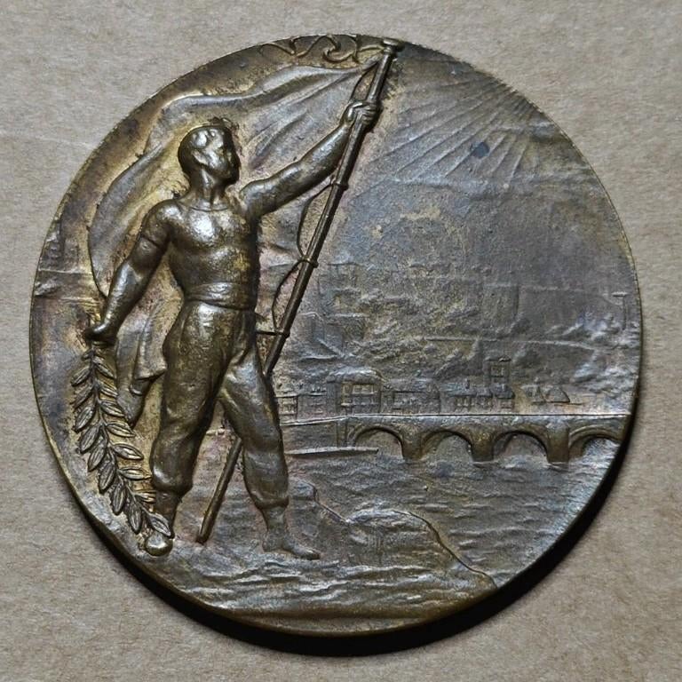 bronzen medaille XXI Traversee Internationale Namur 1948, Verzamelen, Ophalen of Verzenden, Lintje, Medaille of Wings