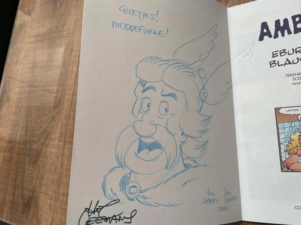 Ambionix : eburonen en blauwe bonen. Tekening en gesigneerd., Eén stripboek, Ophalen of Verzenden, Nieuw