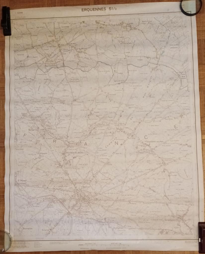 IGN Erquennes topografische kaart 51/2 1m15 bij 90 cm 1947, Ophalen of Verzenden