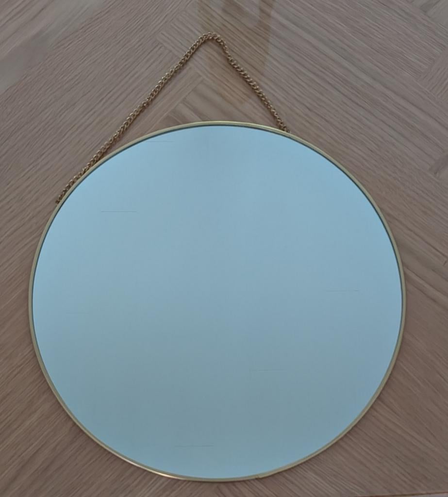 Ronde spiegel met goudkleurig randje, Moins de 100 cm, Rond, Comme neuf, Enlèvement