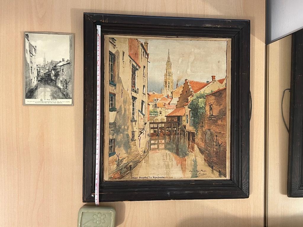 aquarelle et carte postale Vieux Bruxelles senne saint géry, Enlèvement ou Envoi