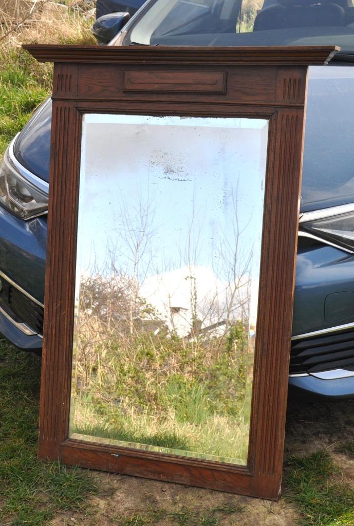 ancien grand miroir bisauté avec tour en bois, Enlèvement, Rectangulaire, 50 à 100 cm, 100 à 150 cm
