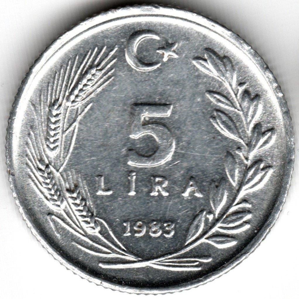 Turkije : 5 Lira 1983  KM#949.2  Ref 14384, Ophalen of Verzenden, Overige landen, Losse munt