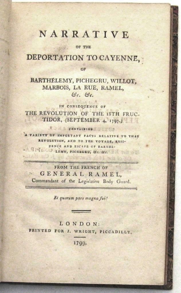 Narrative of the Deportation to Cayenne 1797 Ramel Guyana, Antiquités & Art, Enlèvement ou Envoi