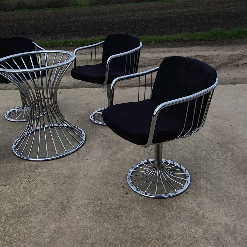4 chaises Tacke Vintage et table ronde en fil de fer noir ch, Enlèvement, Utilisé, Italuaans design mcm 1970s