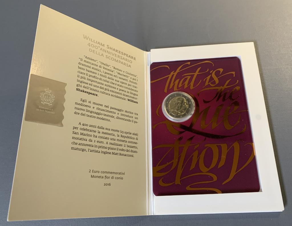 2 euro San Marino 2016 William Shakespeare, Postzegels en Munten, Munten | Europa | Euromunten, Ophalen of Verzenden, San Marino