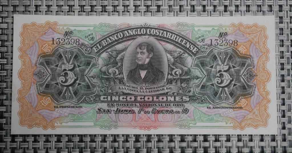 Bankbiljet 5 Colones Costa Rica 1917 UNC, Ophalen of Verzenden, Overige landen, Setje
