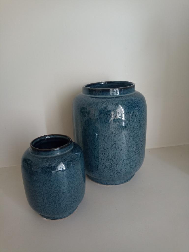 Hübsch Deens design vazen set blauw, Huis en Inrichting, Woonaccessoires | Vazen, Ophalen, Blauw, Aardewerk of Porselein, Zo goed als nieuw