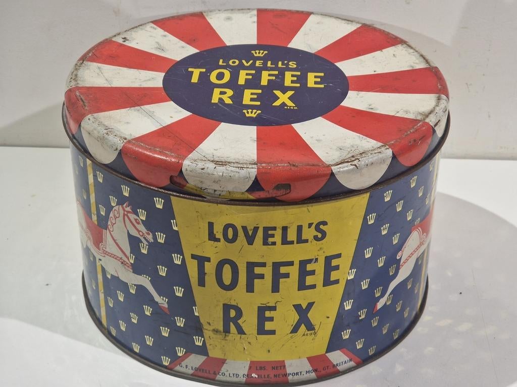 Zeldzame Lovell's Toffee Rex.  Ltd . Grote snoepdoos, Verzamelen, Blikken, Gebruikt, Overige, Overige merken, Ophalen of Verzenden
