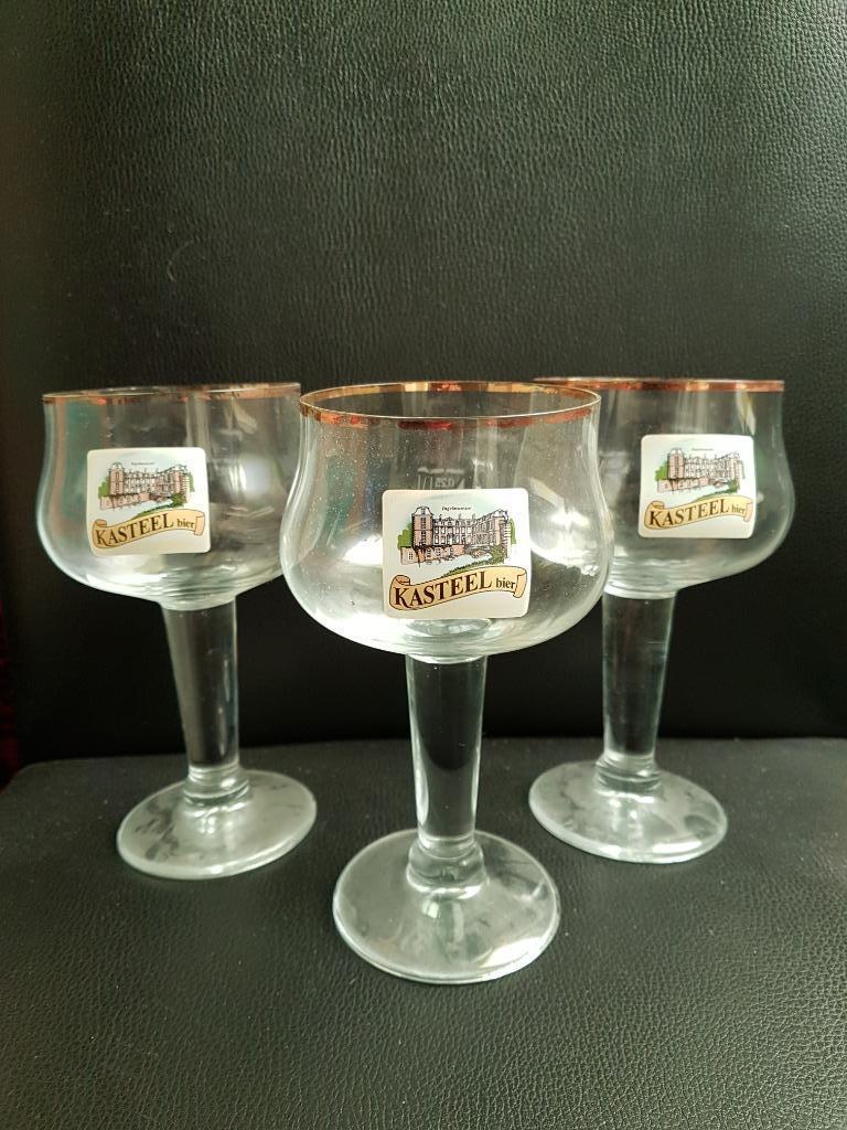 Bierglazen Kasteelbier 3 stuks, Verzamelen, Ophalen, Gebruikt, Bierglas