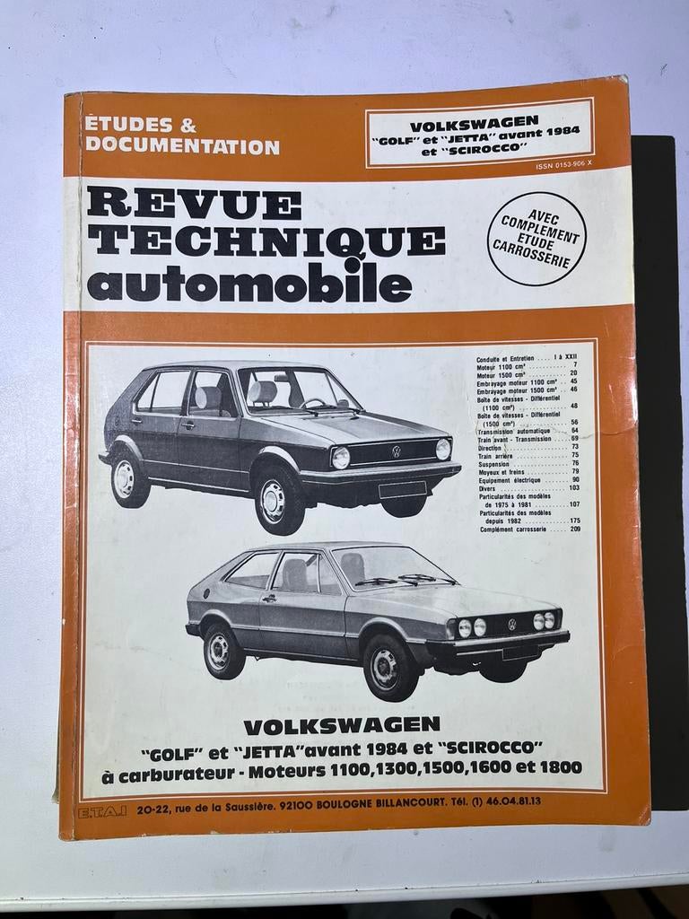 Revue Technique Automobile VW Golf 1 Jetta Scirocco