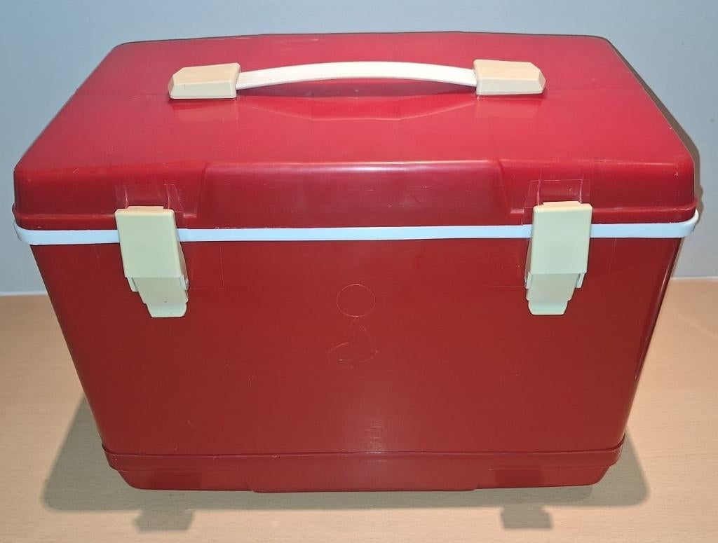 Vintage koelbox – rood met wit handvat – retro look, Caravans en Kamperen, Koelboxen, Ophalen, Gebruikt, Koelbox, Koelelement