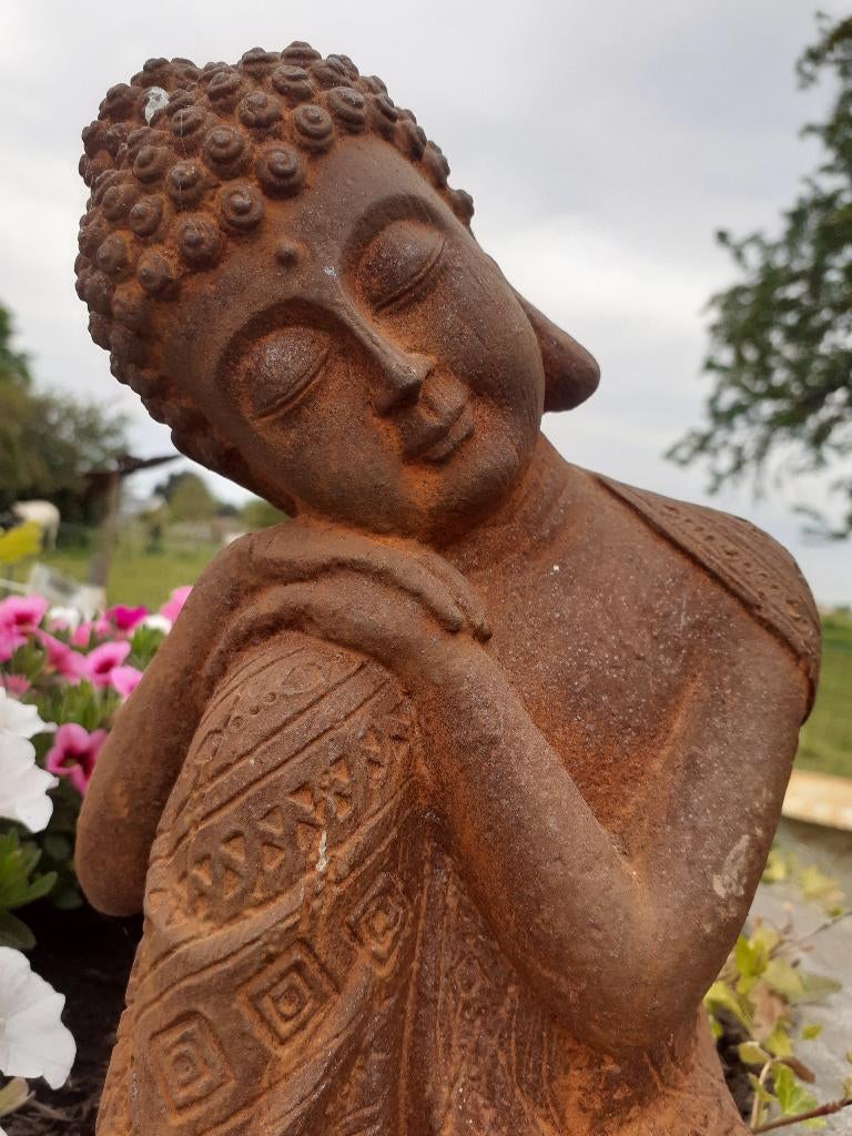 PRACHTIGE GEPATINEERDE GIETIJZEREN BUDDHA, Ophalen of Verzenden, Nieuw, Overige materialen, Boeddhabeeld