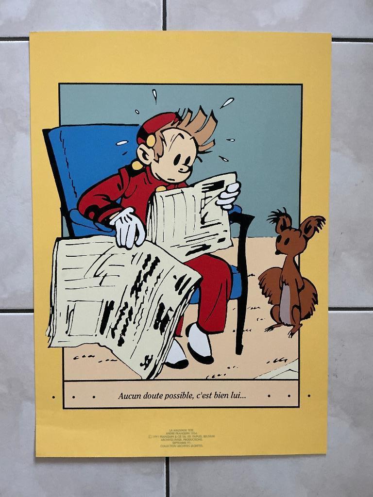 Sérigraphie, Poster, Spirou et Spip, Franquin, 1991, Livres, Une BD, Enlèvement ou Envoi, Comme neuf