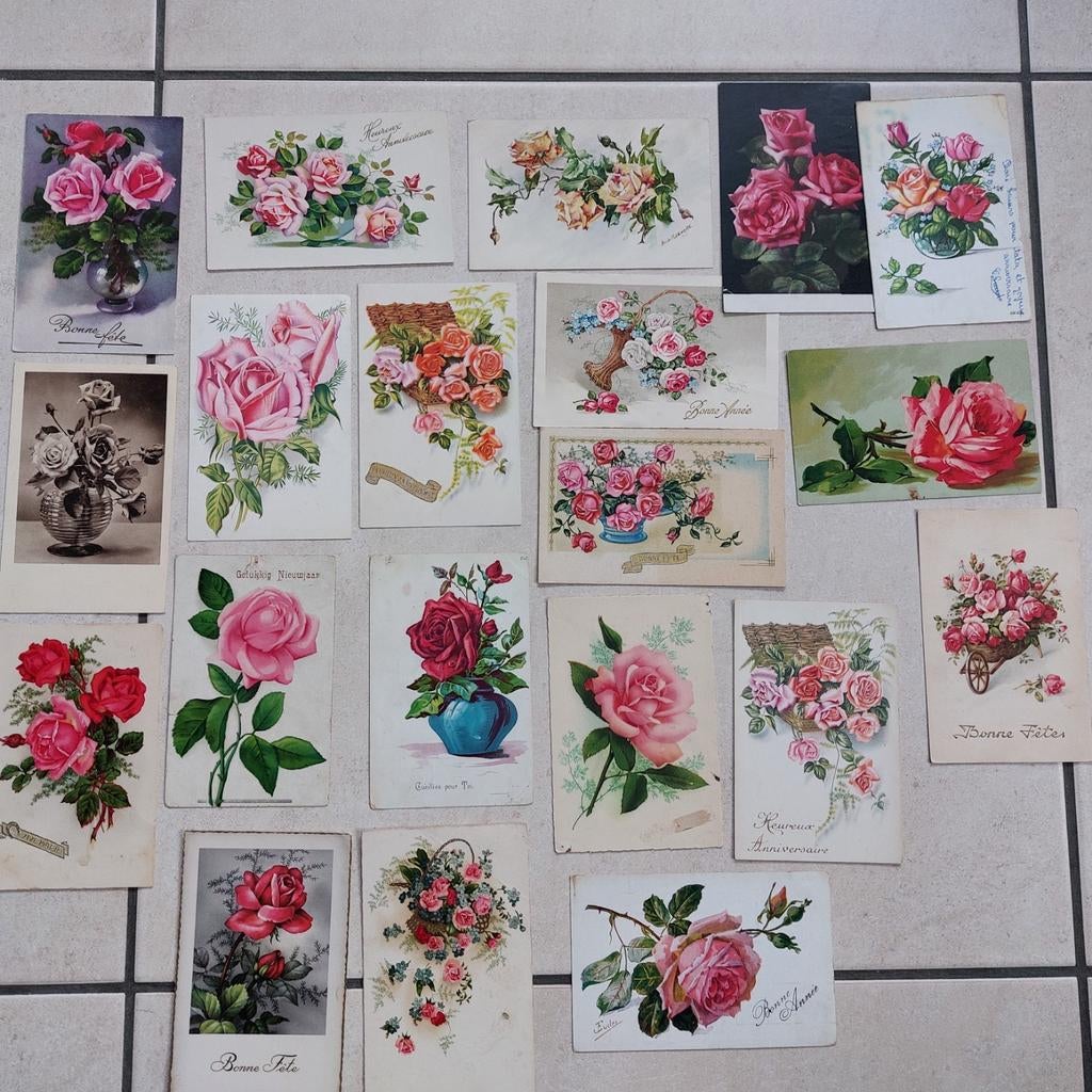 Vintage wenskaarten : Rozen, Diversen, Wenskaarten, Ophalen of Verzenden, Zo goed als nieuw